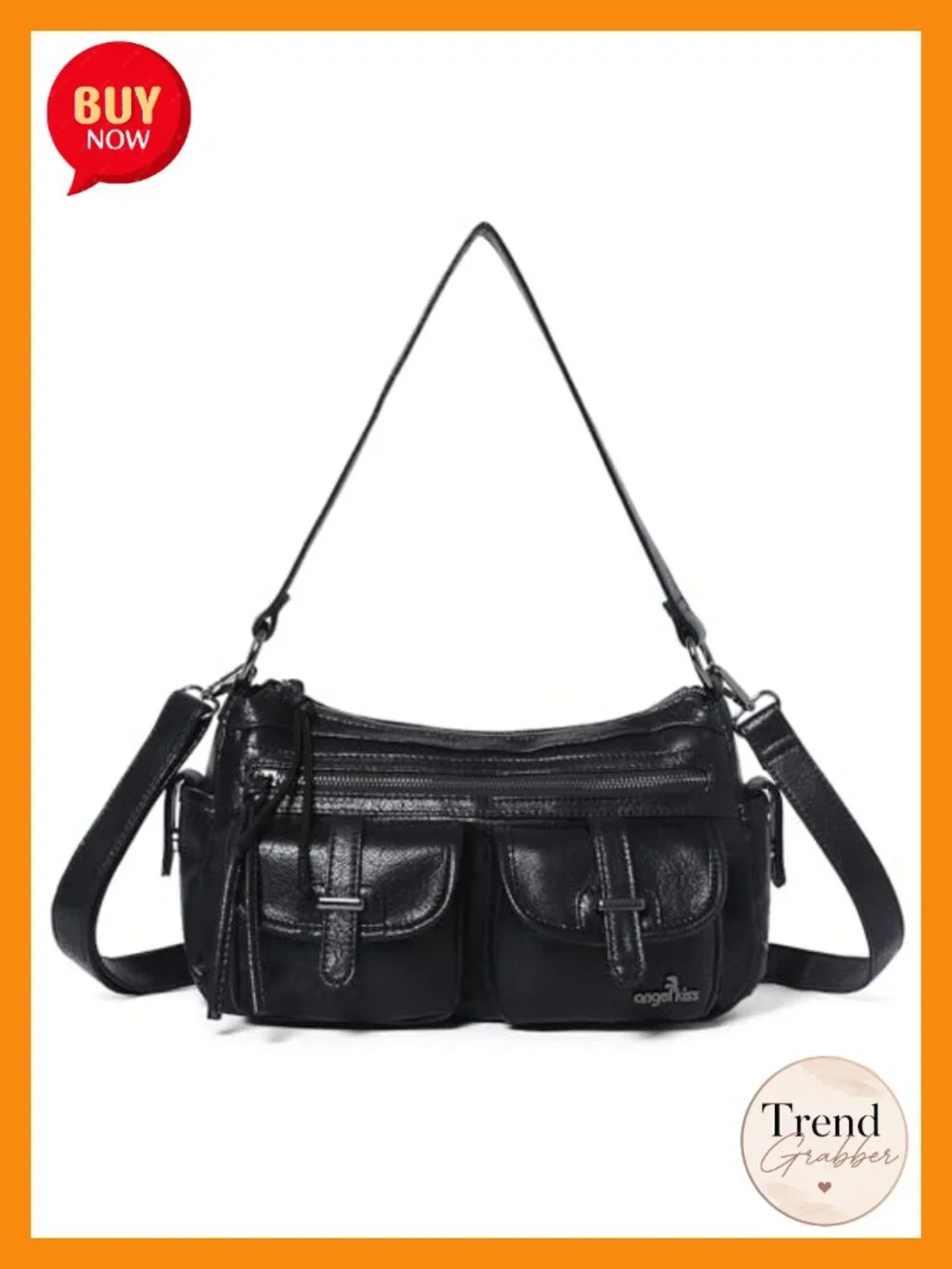 Hobo Crossbody Bag with Tassel Zipper Soft Vegan Leather Multi Pocket